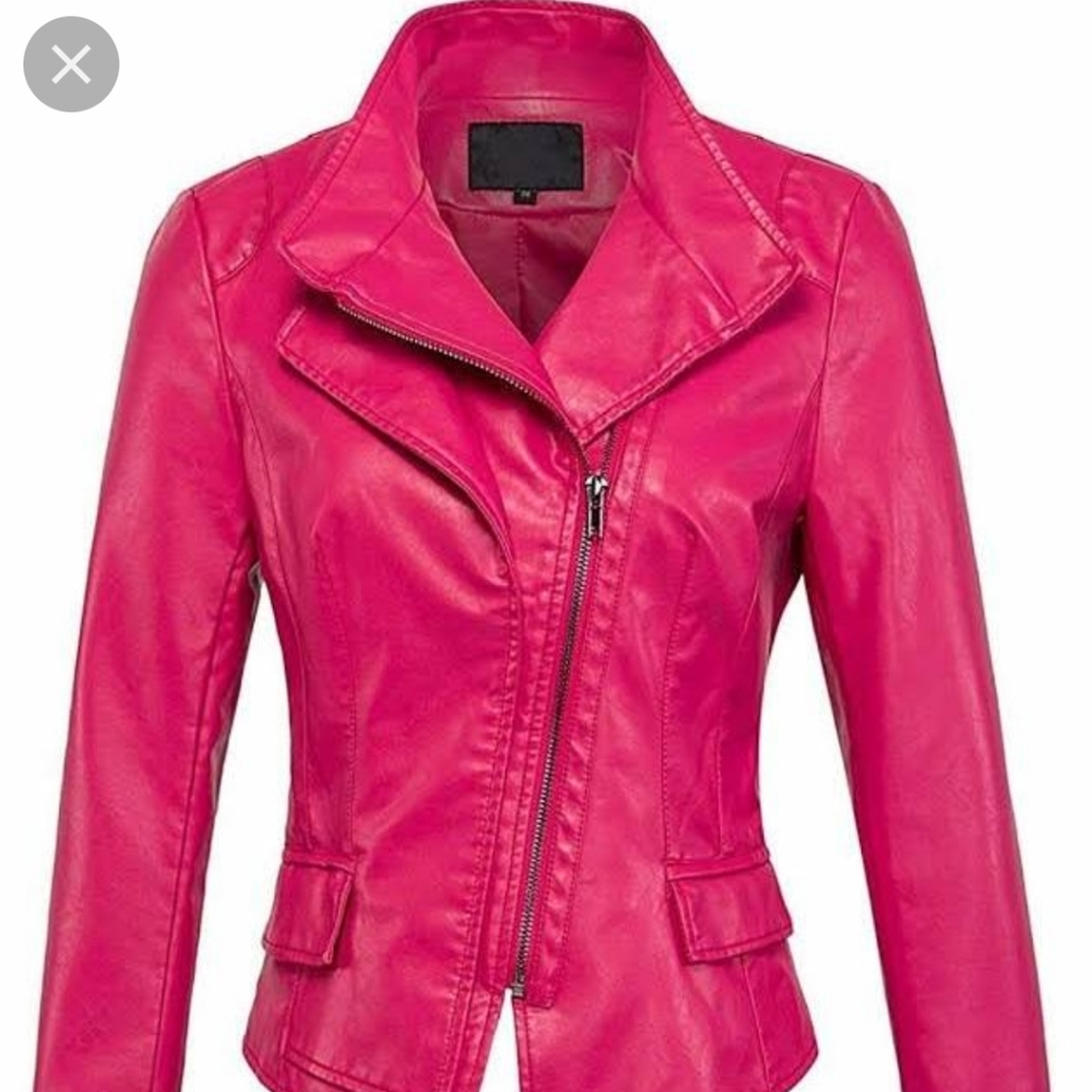 NWT ChouYatou PU Hot Pink PU Leather Jacket